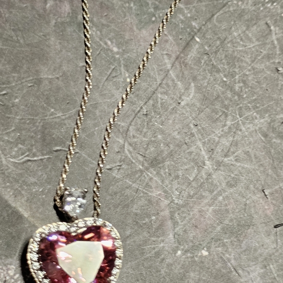 Radiant Pink Heart Necklace with Sparkling Accents 925 Silver - Picture 5 of 12